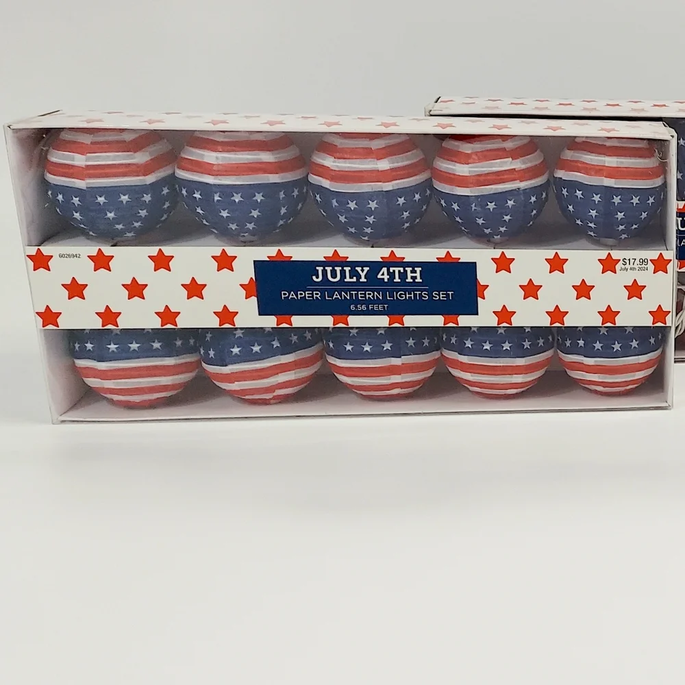 Hobby Lobby Patriotic America Flag Round Lantern Lights 2 Strings Of 6.5 Feet